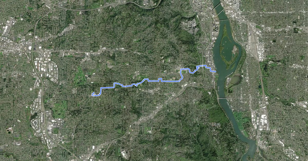 Маршрут Willamette Park to Multnomah/ Garden Home на спутниковом снимке