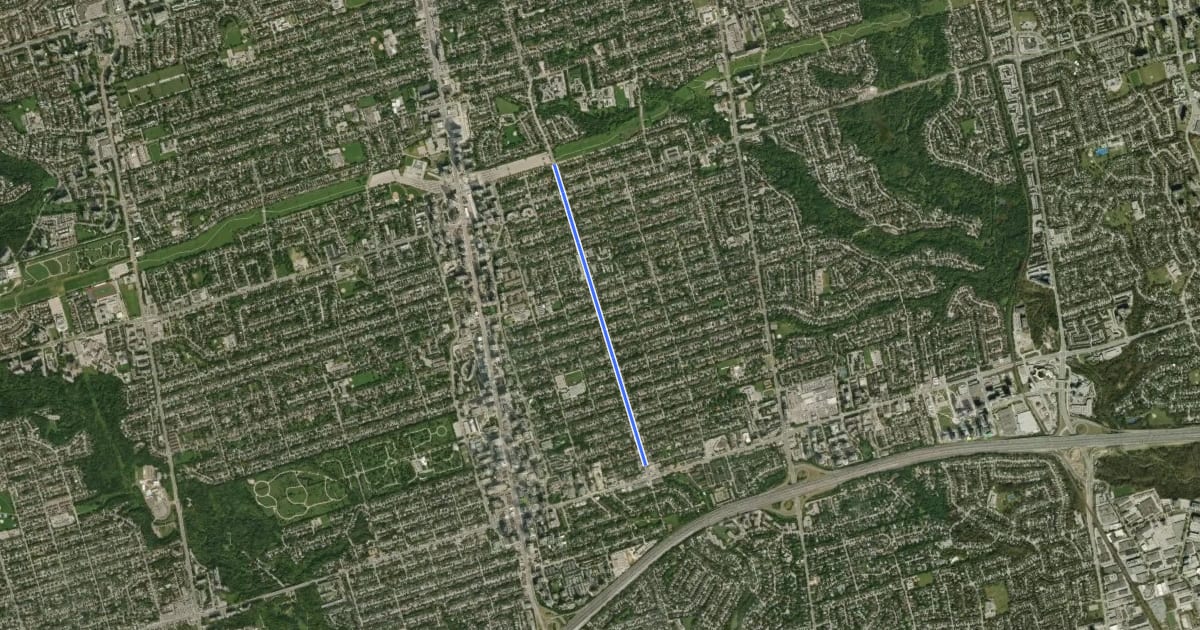 Маршрут Willowdale Ave на спутниковом снимке