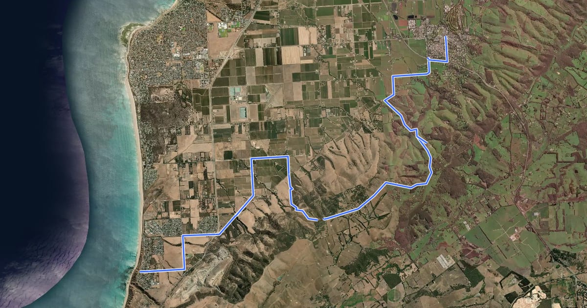 Маршрут Willunga Basin Trail на спутниковом снимке