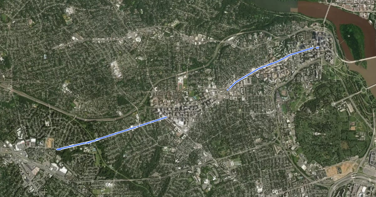 Маршрут Wilson Boulevard на спутниковом снимке