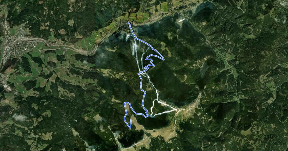 Маршрут Windpark Pretul: Kaltenbach – Friedrichhütte – Schwarzriegelalm на спутниковом снимке