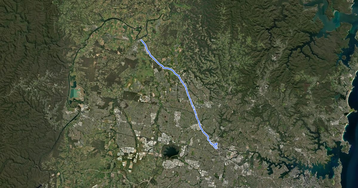 Маршрут Windsor - Parramatta Cycleway на спутниковом снимке