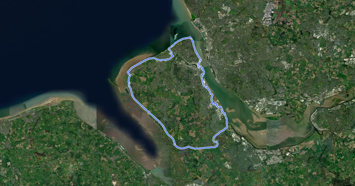 Маршрут Wirral Circular Trail на спутниковом снимке