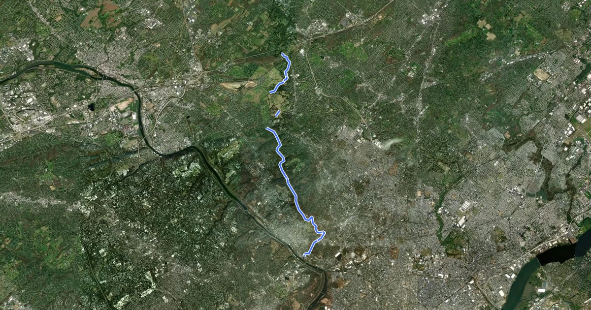 Маршрут Wissahickon Trail на спутниковом снимке