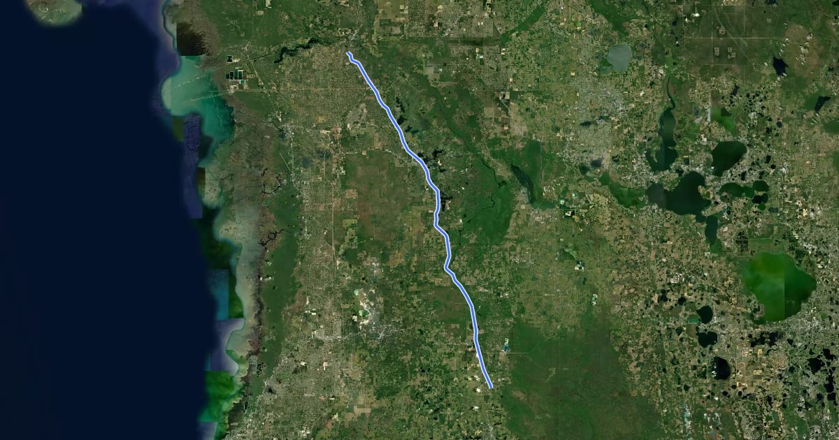 Маршрут Withlacoochee State Trail на спутниковом снимке