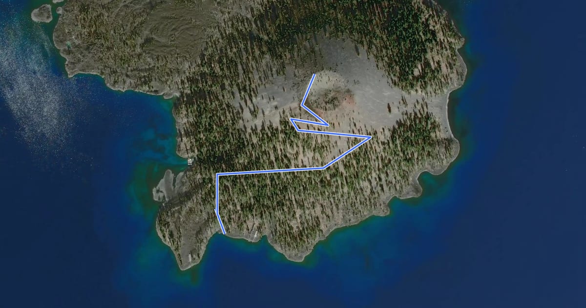 Маршрут Wizard Island Summit Trail на спутниковом снимке