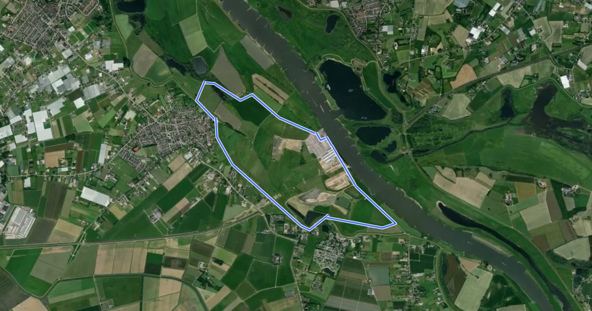 Маршрут WNW Arnhem Nijmegen -Angeren - groene route на спутниковом снимке