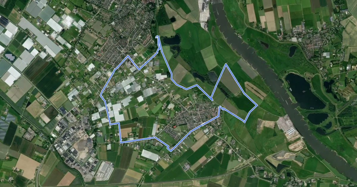 Маршрут WNW Arnhem Nijmegen -Angeren S52 - rode route на спутниковом снимке