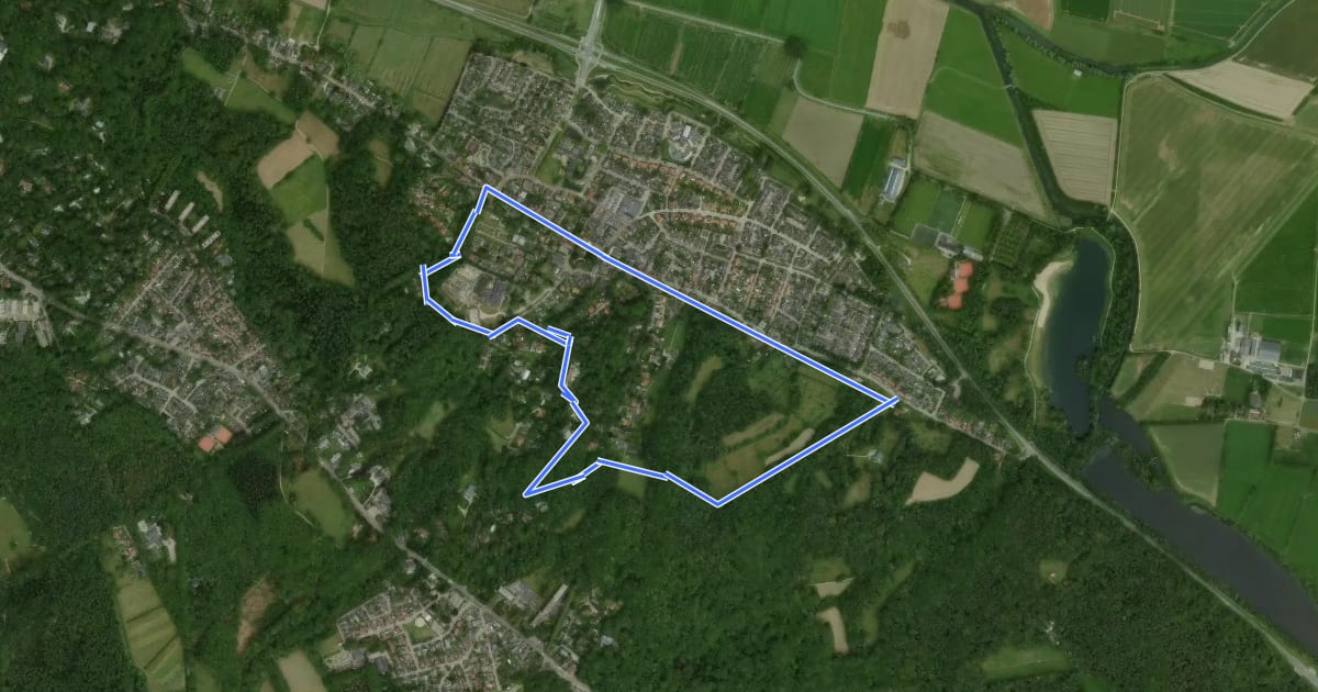 Маршрут WNW Arnhem Nijmegen - Beek - blauwe route на спутниковом снимке
