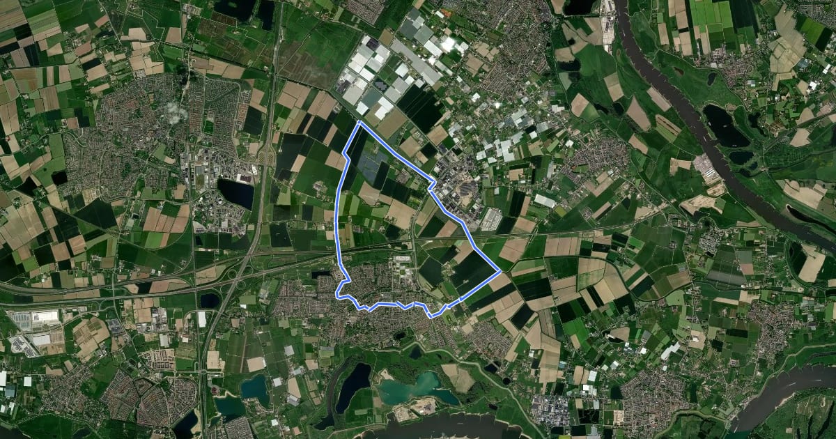 Маршрут WNW Arnhem Nijmegen - Bemmel - oranje route на спутниковом снимке