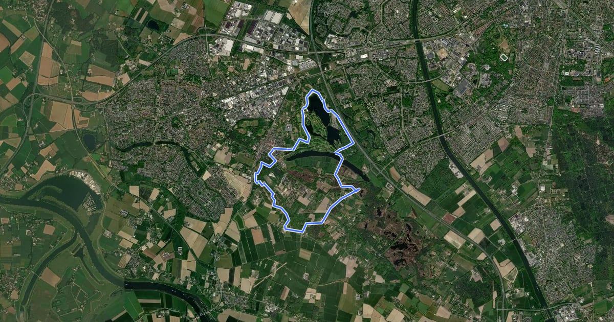 Маршрут WNW Arnhem Nijmegen - Berendonck - gele route на спутниковом снимке
