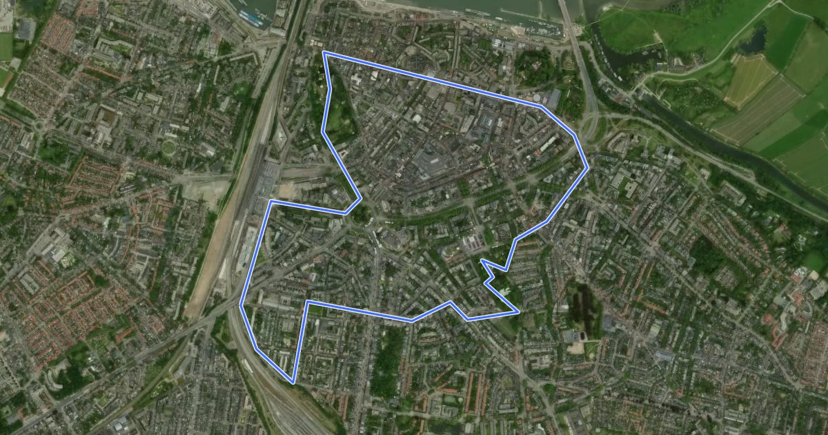 Маршрут WNW Arnhem Nijmegen - Centrum - rode route на спутниковом снимке