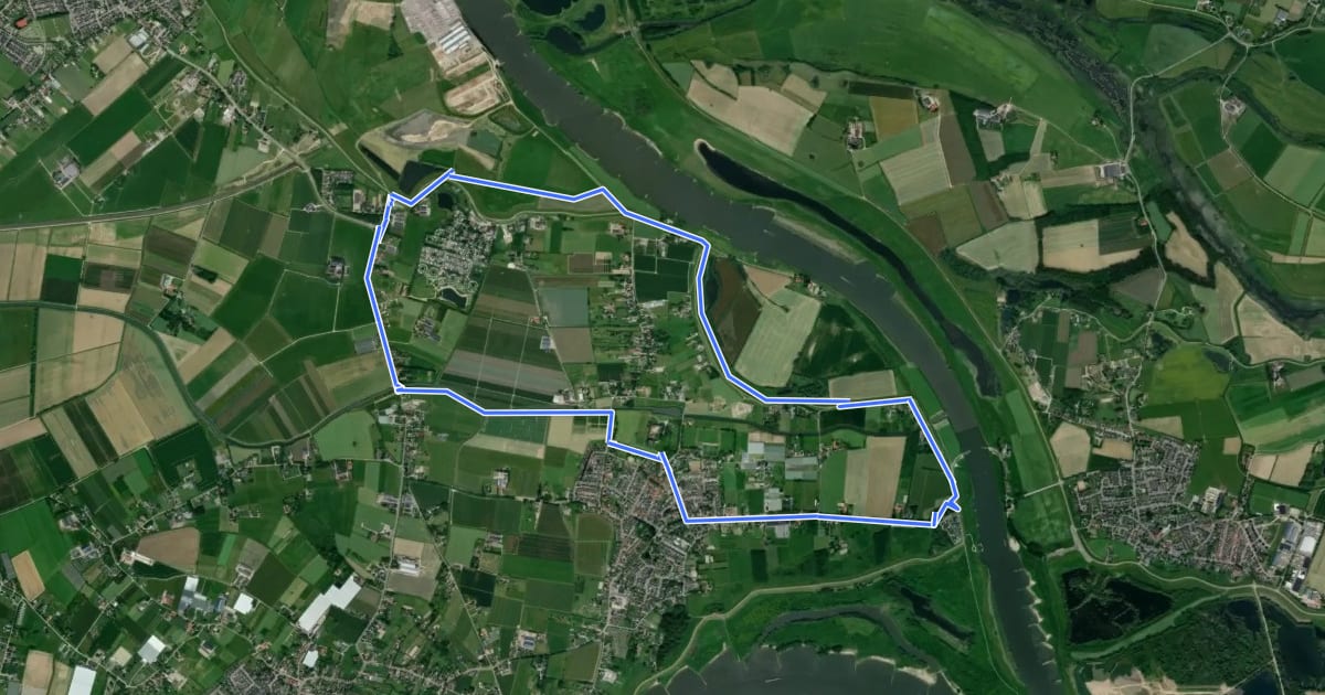 Маршрут WNW Arnhem Nijmegen - Doornenburg - gele route на спутниковом снимке