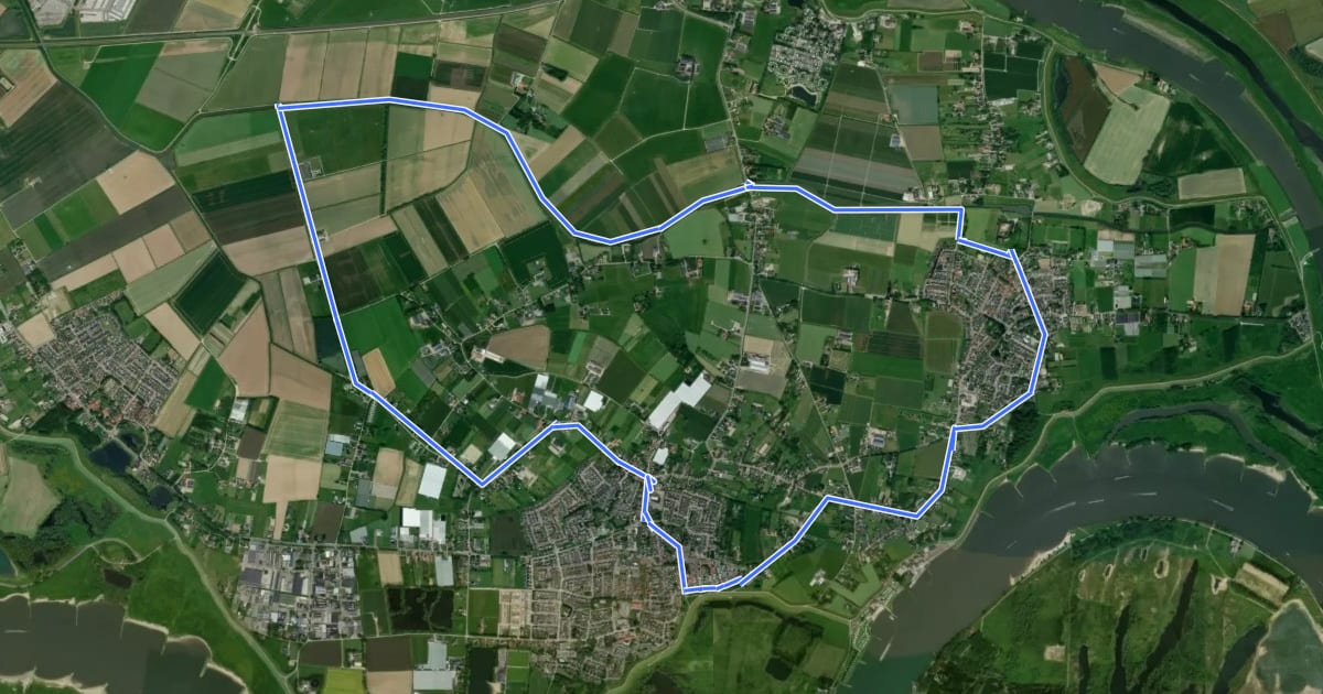 Маршрут WNW Arnhem Nijmegen - Doornenburg/Gendt - blauwe route на спутниковом снимке
