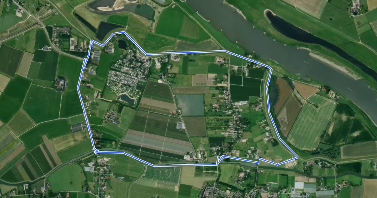 Маршрут WNW Arnhem Nijmegen - Doornenburg - rode route на спутниковом снимке
