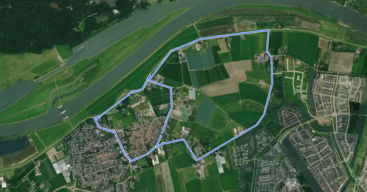 Маршрут WNW Arnhem Nijmegen - Driel - groene route на спутниковом снимке