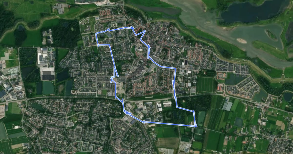 Маршрут WNW Arnhem Nijmegen - Druten S36 - rode route на спутниковом снимке
