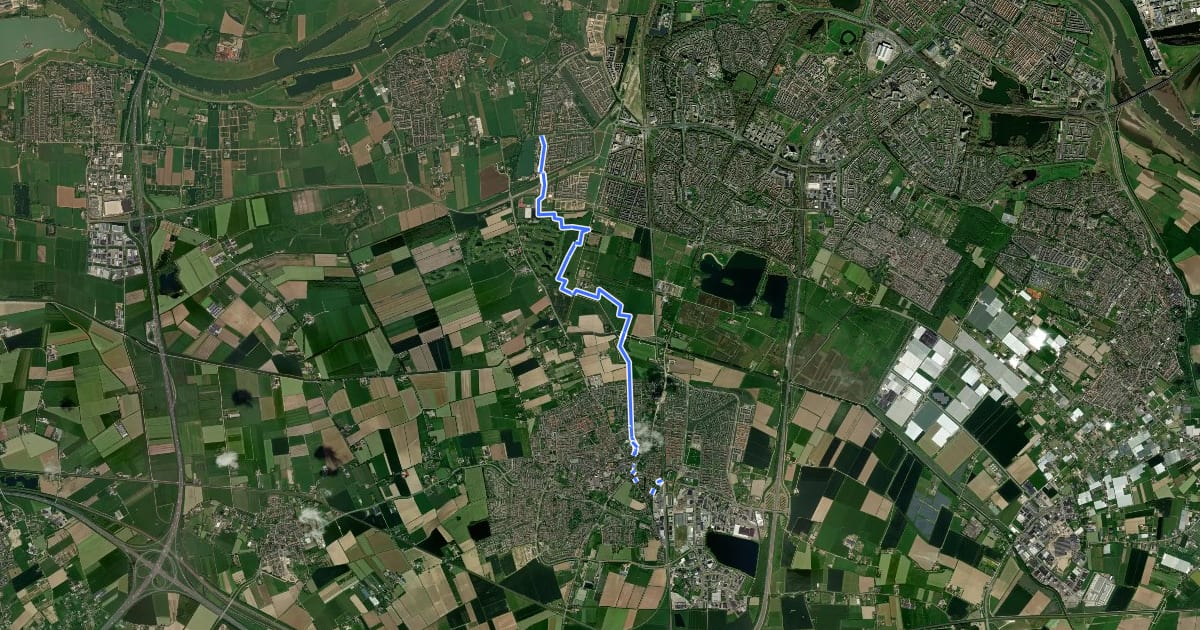Маршрут WNW Arnhem Nijmegen - Elst - paarse route на спутниковом снимке