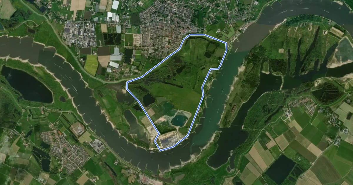 Маршрут WNW Arnhem Nijmegen - Gendt - zwarte route на спутниковом снимке