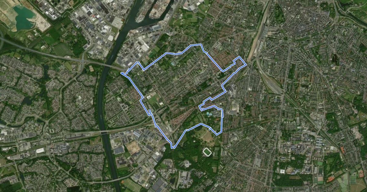 Маршрут WNW Arnhem Nijmegen - Goffert - gele route на спутниковом снимке