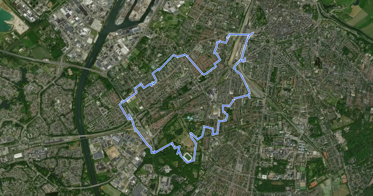 Маршрут WNW Arnhem Nijmegen - Goffertstadion - groene route на спутниковом снимке