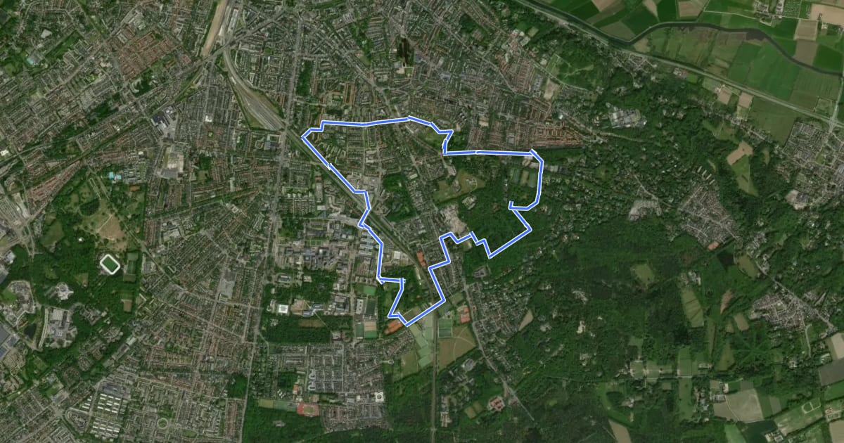 Маршрут WNW Arnhem Nijmegen - Heijendaal - gele route на спутниковом снимке