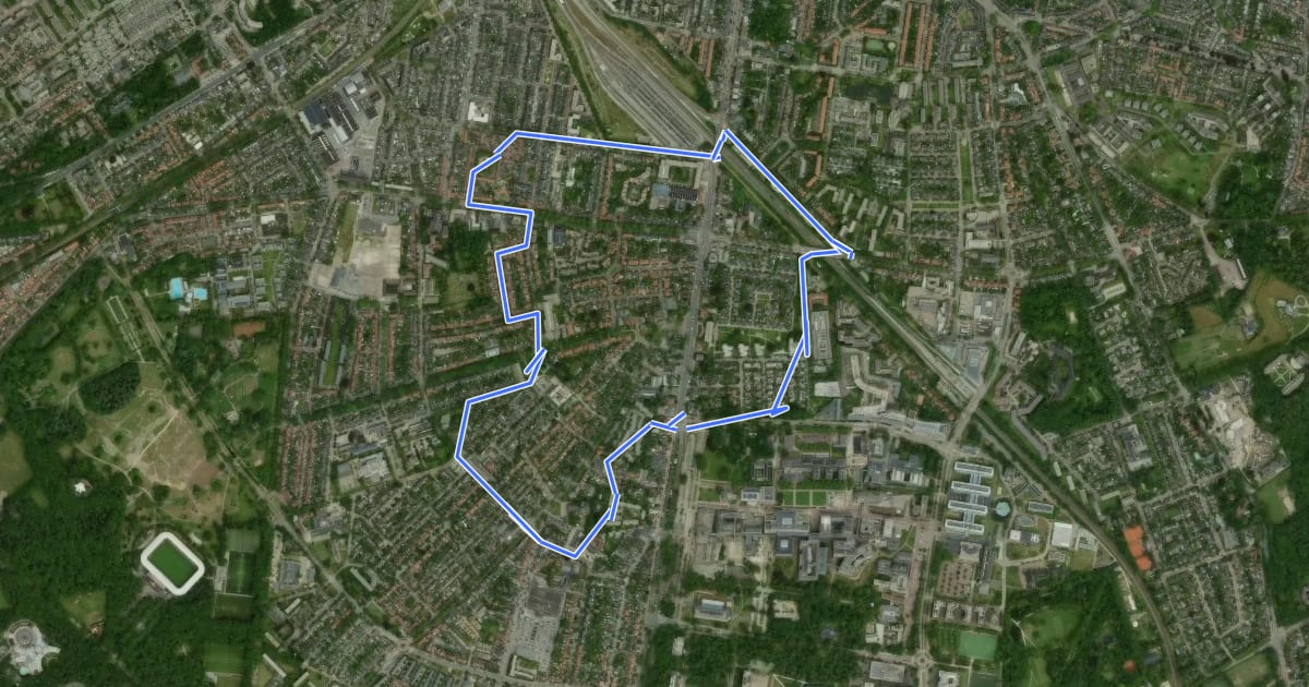 Маршрут WNW Arnhem Nijmegen - Heijendaal - paarse route на спутниковом снимке