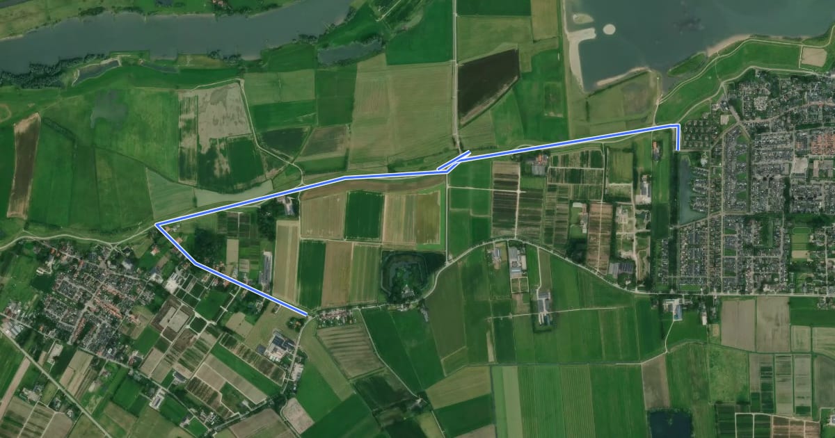Маршрут WNW Arnhem Nijmegen - Heteren - rode route на спутниковом снимке