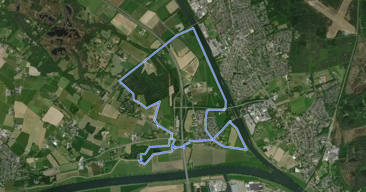 Маршрут WNW Arnhem Nijmegen - Heumen - turquoise route на спутниковом снимке