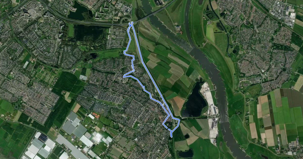 Маршрут WNW Arnhem Nijmegen - Huissen - blauwe route на спутниковом снимке
