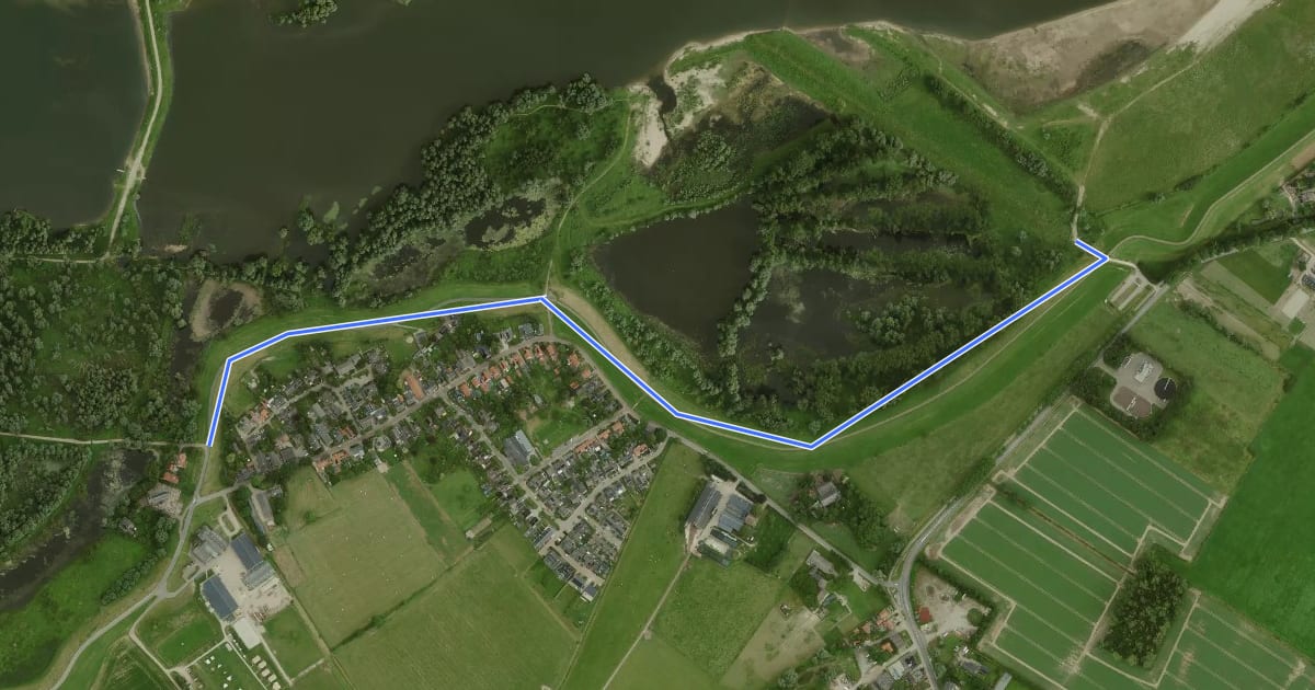 Маршрут WNW Arnhem Nijmegen - Kekerdom - groene route на спутниковом снимке
