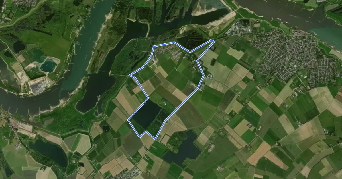 Маршрут WNW Arnhem Nijmegen - Kekerdom - zwarte route на спутниковом снимке