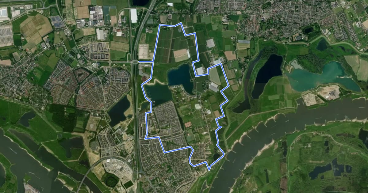 Маршрут WNW Arnhem Nijmegen - Lent - rode route на спутниковом снимке