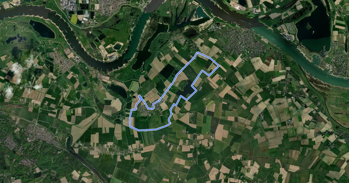 Маршрут WNW Arnhem Nijmegen - Leuth - blauwe route на спутниковом снимке
