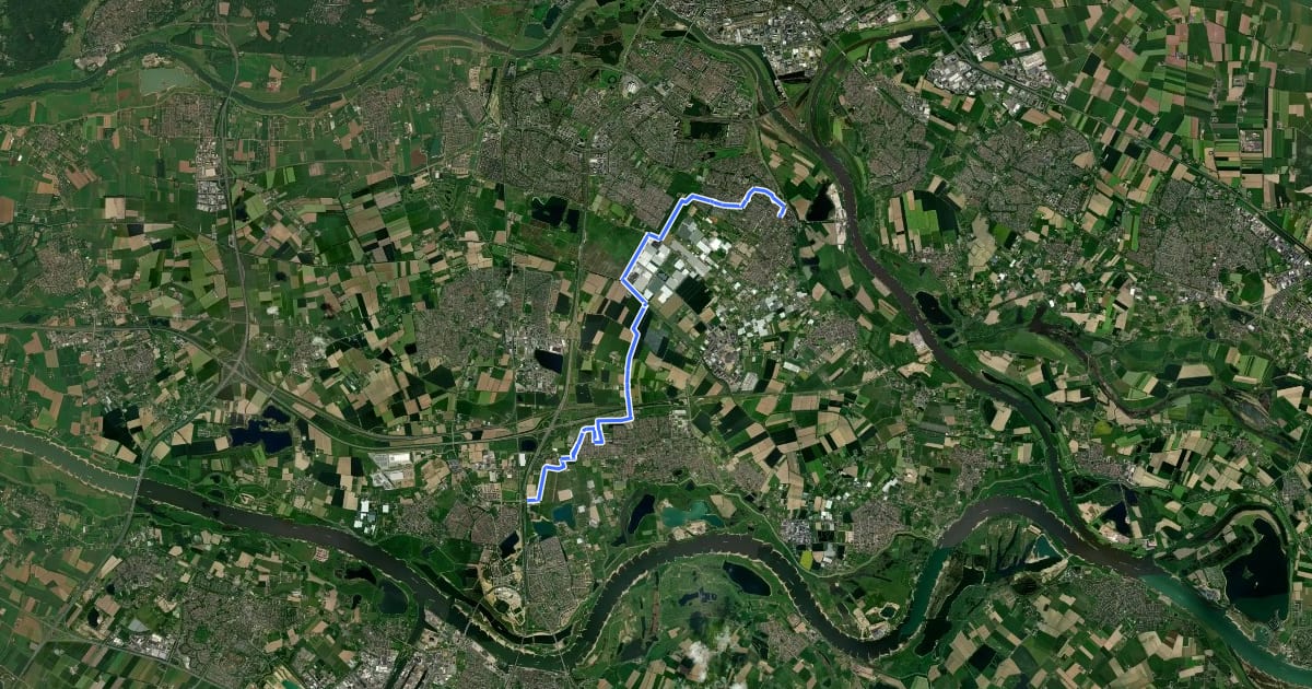 Маршрут WNW Arnhem Nijmegen - Lingezegen - gele route на спутниковом снимке