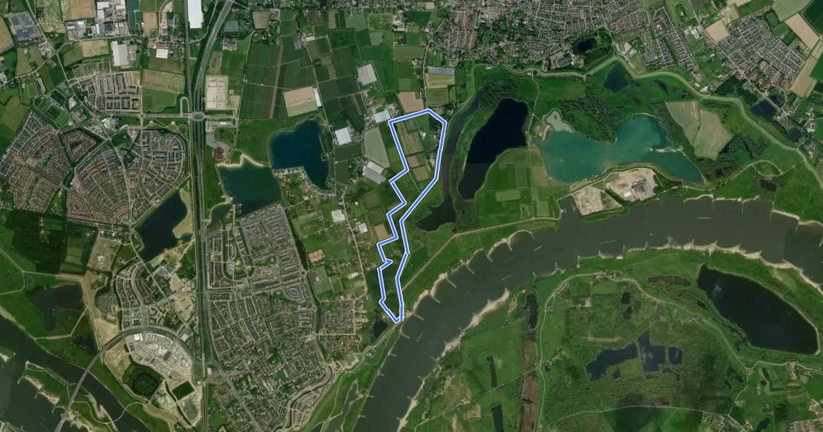 Маршрут WNW Arnhem Nijmegen - Lingezegen - oranje route на спутниковом снимке