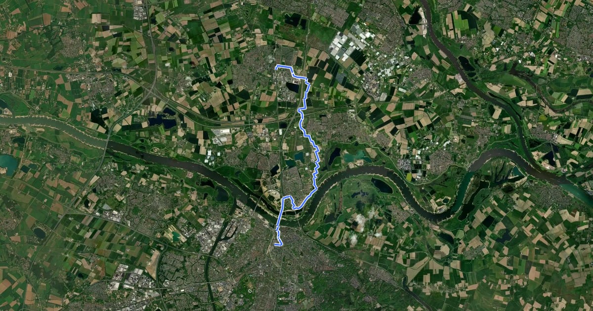 Маршрут WNW Arnhem Nijmegen - Lingezegen - turquoise route на спутниковом снимке