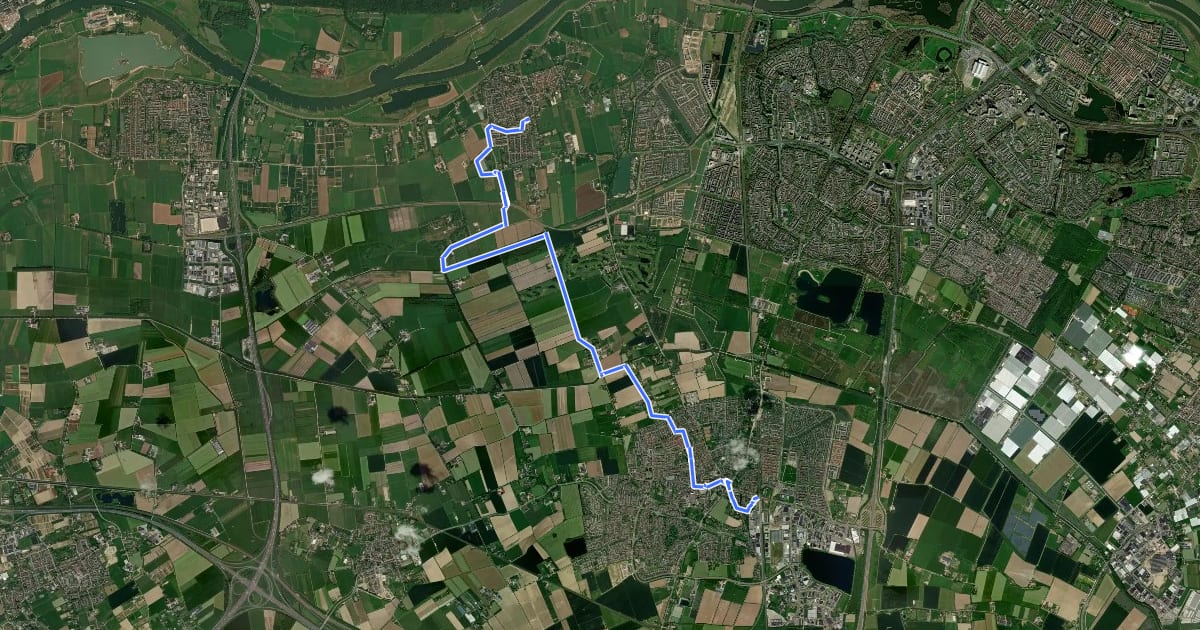 Маршрут WNW Arnhem Nijmegen - Lingezegen - zwarte route на спутниковом снимке