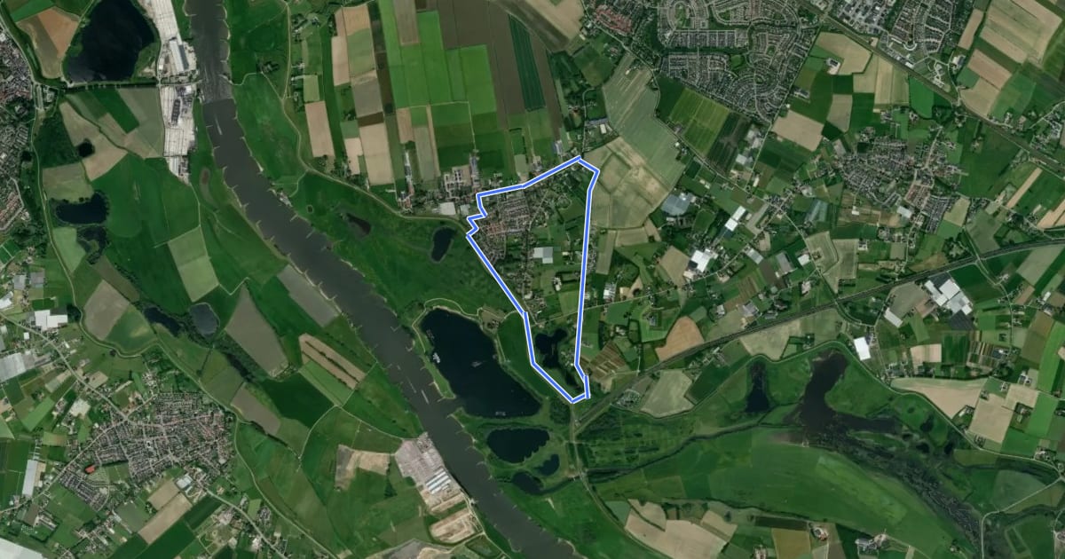 Маршрут WNW Arnhem Nijmegen - Loo - gele route на спутниковом снимке