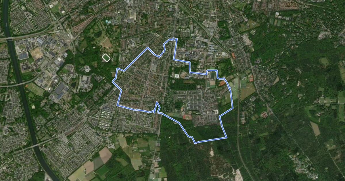 Маршрут WNW Arnhem Nijmegen - Nijmegen - blauwe route на спутниковом снимке