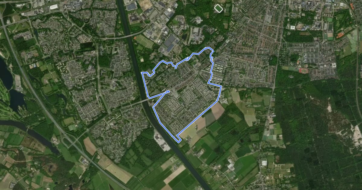 Маршрут WNW Arnhem Nijmegen - Nijmegen Grootstal - turquoise route на спутниковом снимке