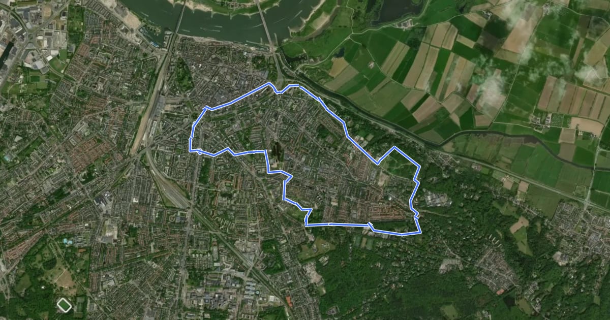 Маршрут WNW Arnhem Nijmegen - Nijmegen Oost - oranje route на спутниковом снимке