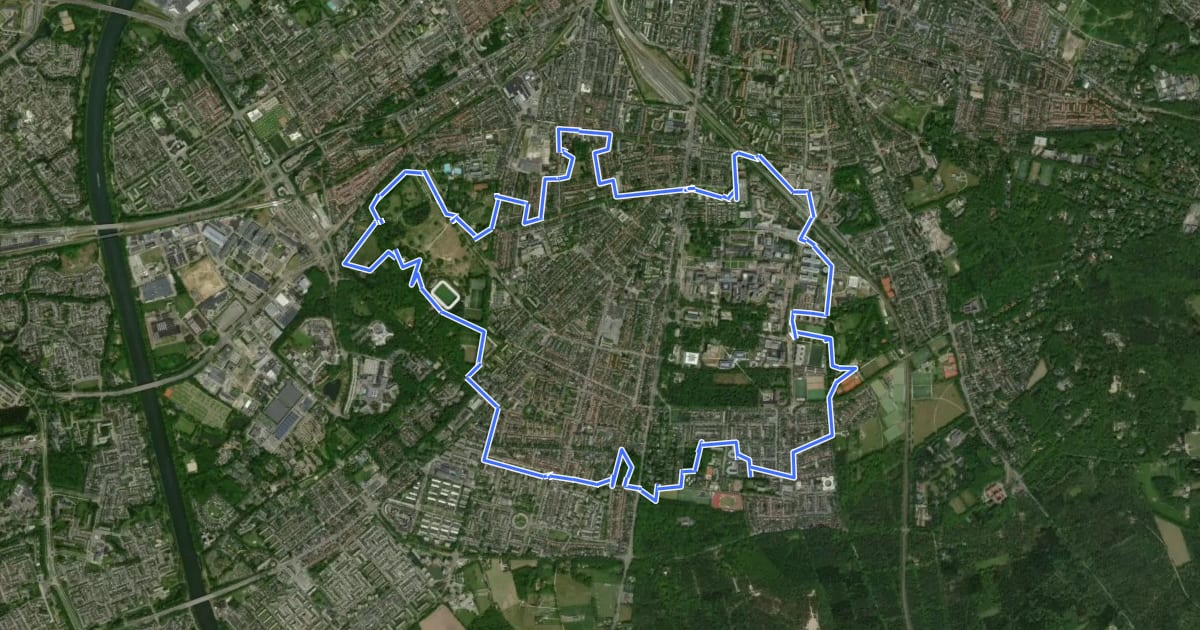 Маршрут WNW Arnhem Nijmegen - Nijmegen - rode route на спутниковом снимке