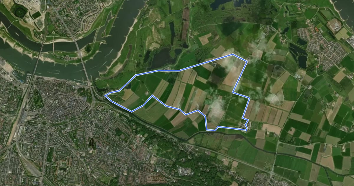 Маршрут WNW Arnhem Nijmegen - Ooij - groene route на спутниковом снимке