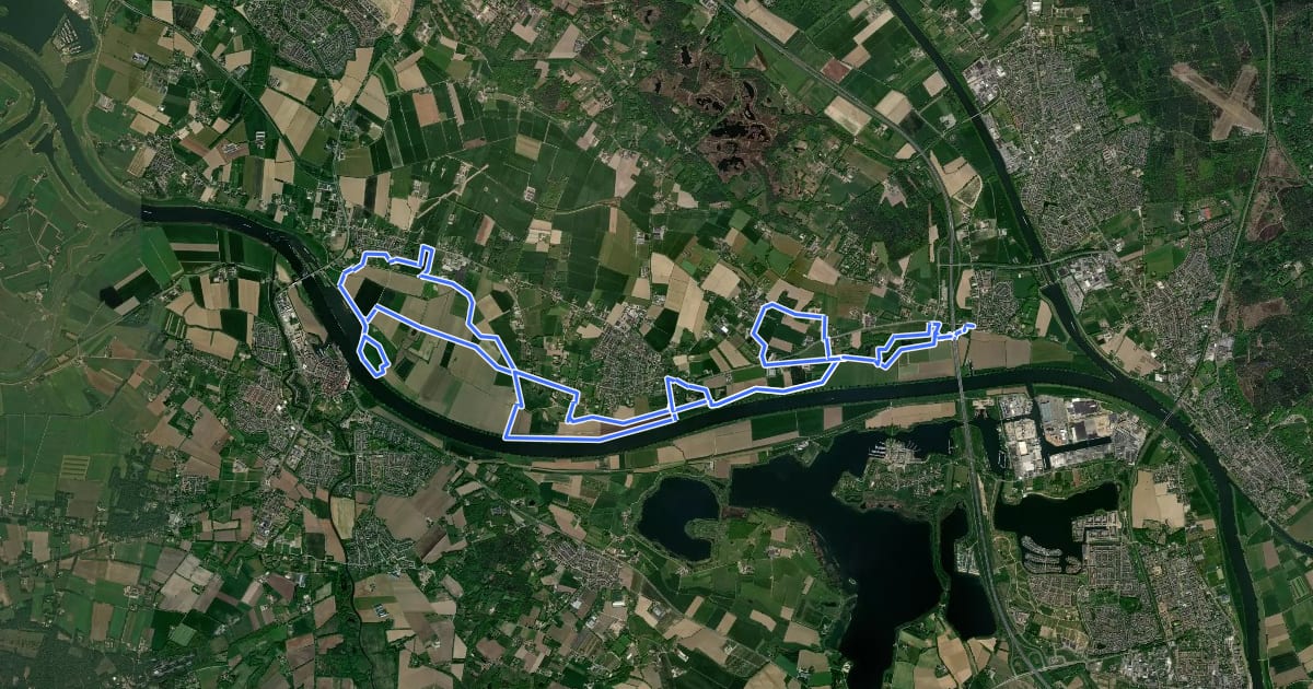 Маршрут WNW Arnhem Nijmegen - Overasselt - oranje route на спутниковом снимке