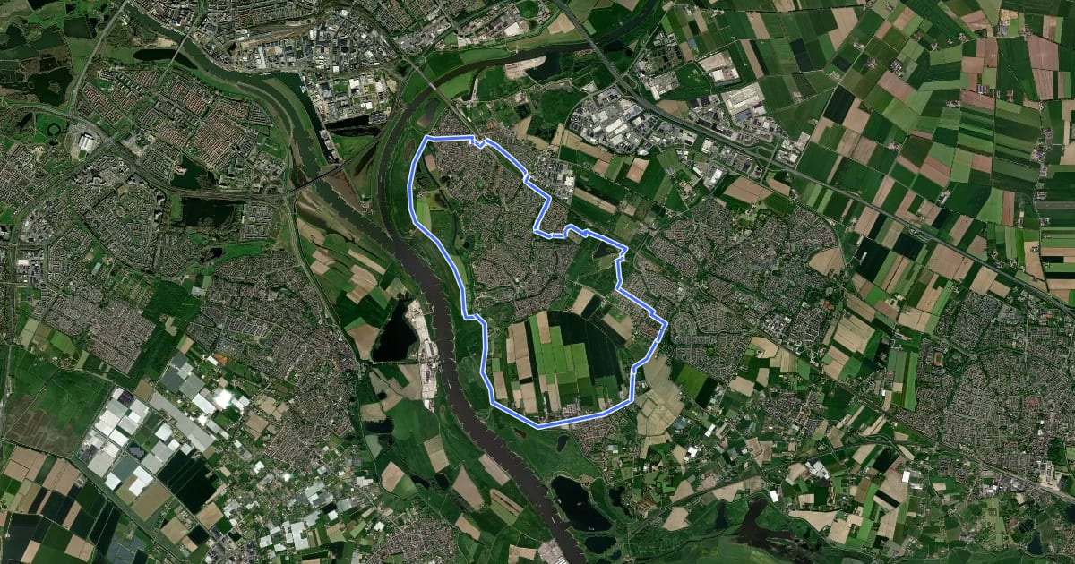 Маршрут WNW Arnhem Nijmegen - Westervoort S92 - rode route на спутниковом снимке