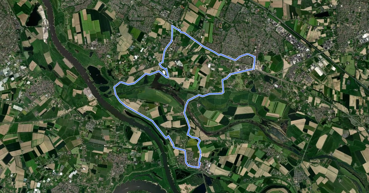 Маршрут WNW Arnhem Nijmegen - Zevenaar - paarse route на спутниковом снимке