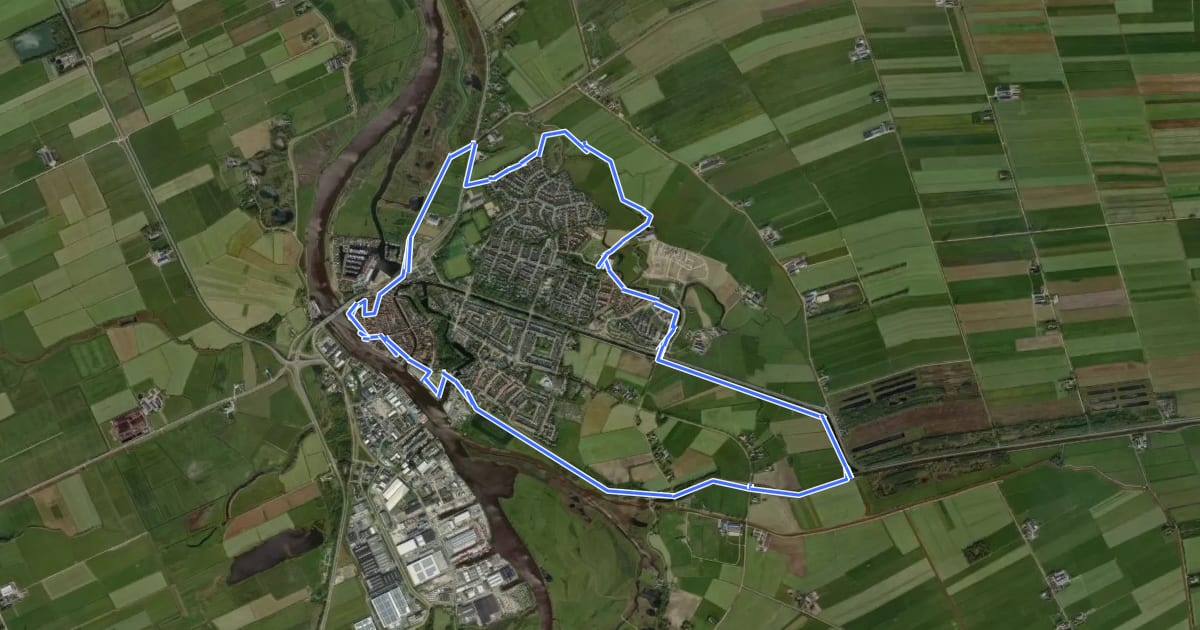 Маршрут WNW IJsseldelta - Hasselt -blauwe route на спутниковом снимке