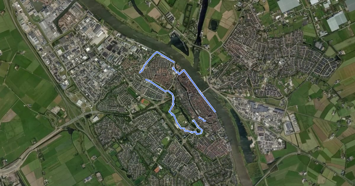 Маршрут WNW IJsseldelta - Kampen - groene route на спутниковом снимке