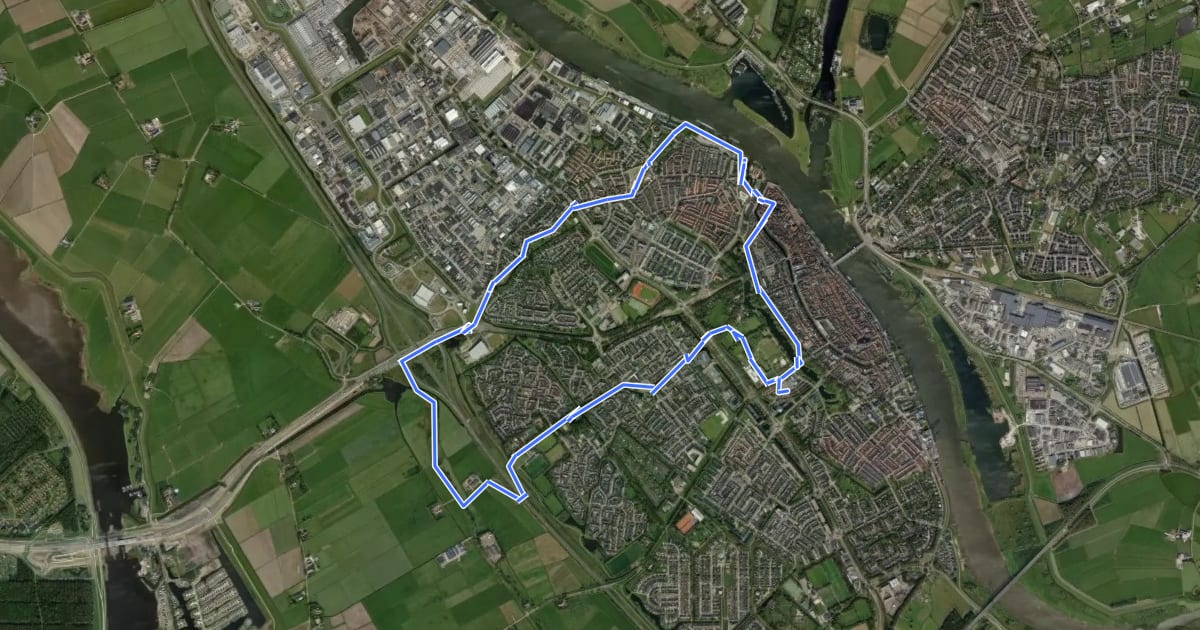 Маршрут WNW IJsseldelta - Kampen- paarse route на спутниковом снимке